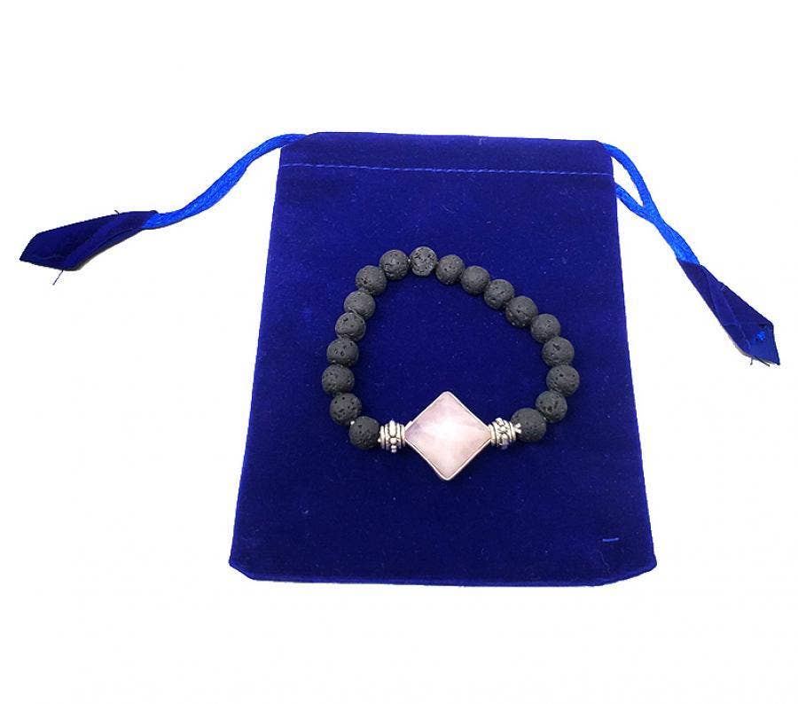 Lava & Rose Quartz Pyramid Bracelet w/ Velvet Bag