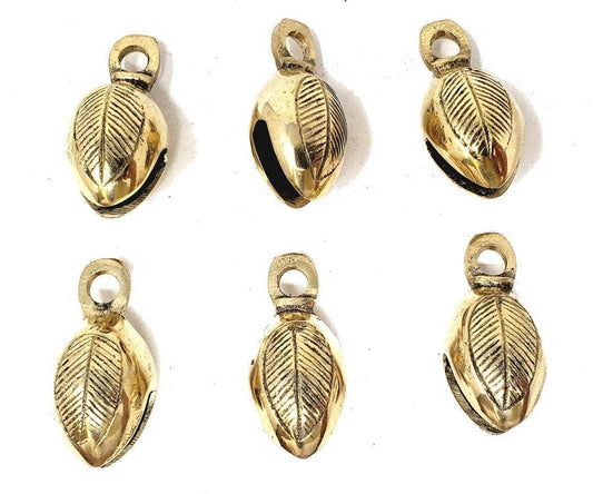 Leaf Carved Ghungroo Brass Bells 1.5" High ( 6 Pieces )