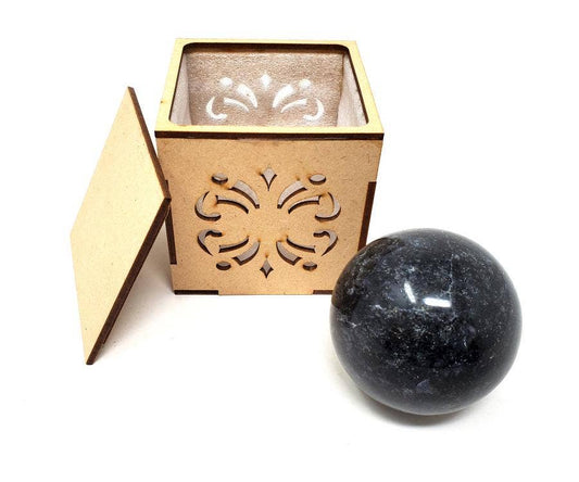 40-55mm BLACK TOURMALINE Gemstone Sphere with wooden Box