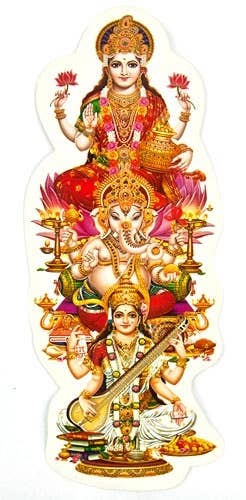 Laxmi, Ganesh & Saraswati Sticker - 3" x 8" (10 Per Pack)