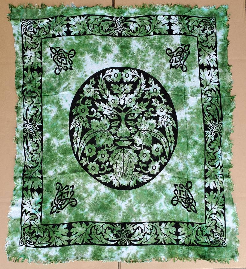 Green Man Altar Cloth 36x36" Green tie dye /Black