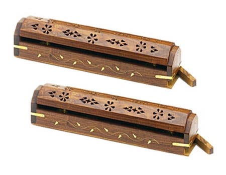 2 Pieces Wooden Incense Box Burner Flower 12"L