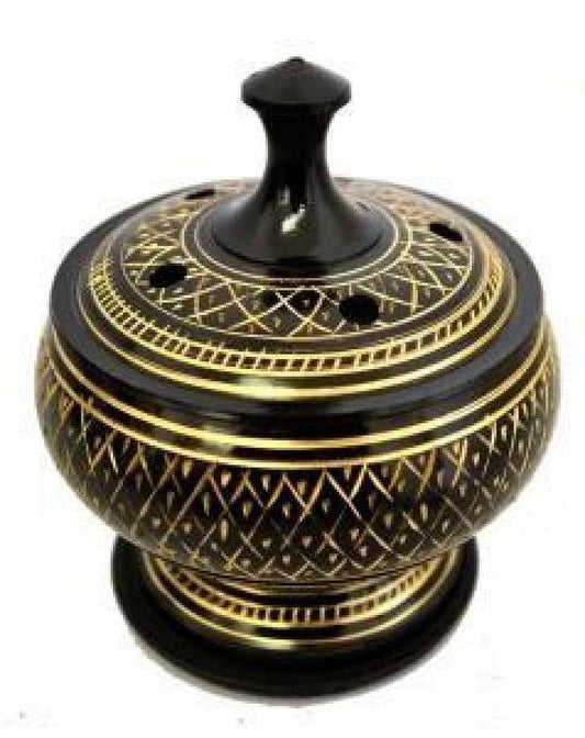 Black Carved Brass Burner. Ideal for: Resin Incense, Smudge