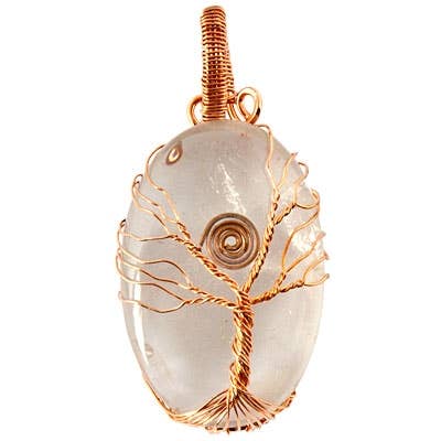 2 Pieces White Quartz Tree of Life Wrap Pendant - 1"x1.5"