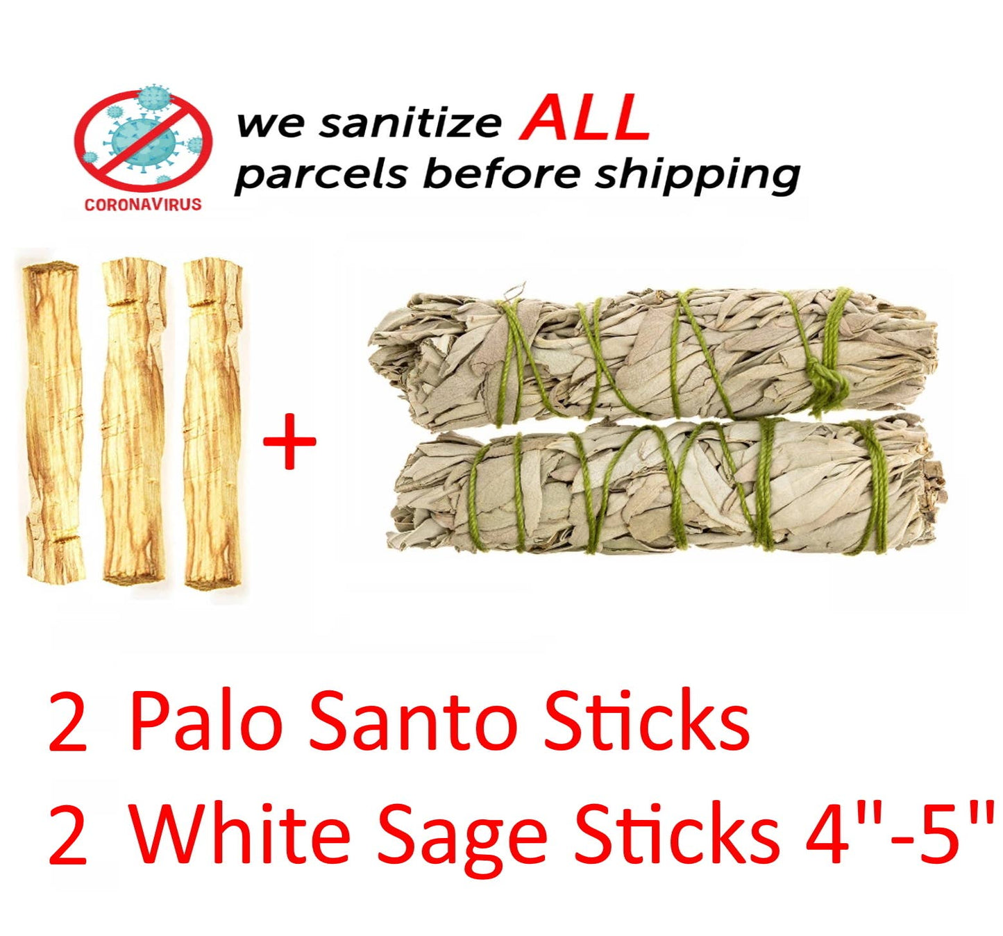 2 Palo Santo Wood & 2 White Sage Smudge Sticks MADE IN USA