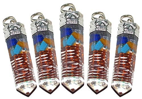 5 Pieces Orgonite Chakra Pencil Point Pendant Set - 1.5"L