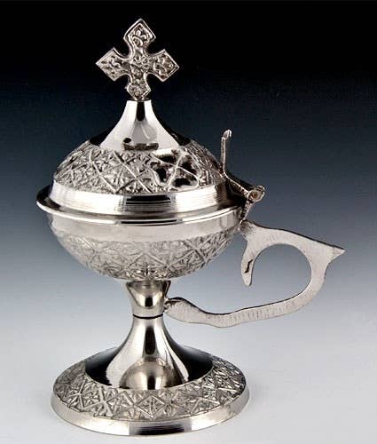 Cross Carved Censer Burner - 5.5"H