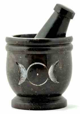 Carved Soapstone Triple Moon Mortar & Pestle - 3H, 3D SBR528