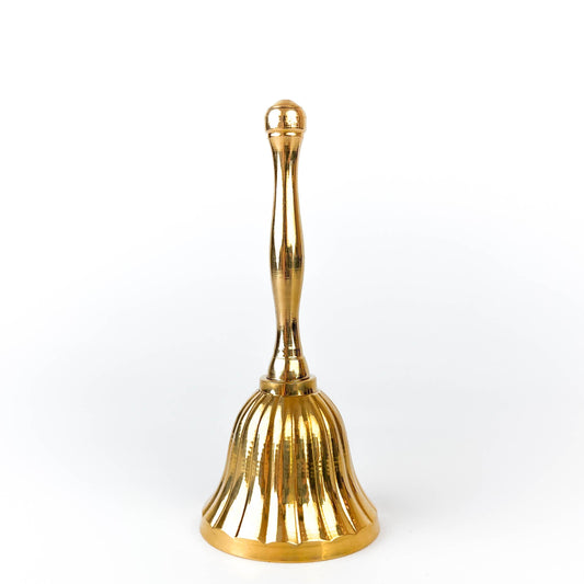 Brass bell with decorative scalloped outer bell and slender