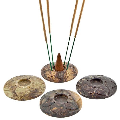 4 Pieces Lotus Carved Sticks & Cone Burner - 2"D