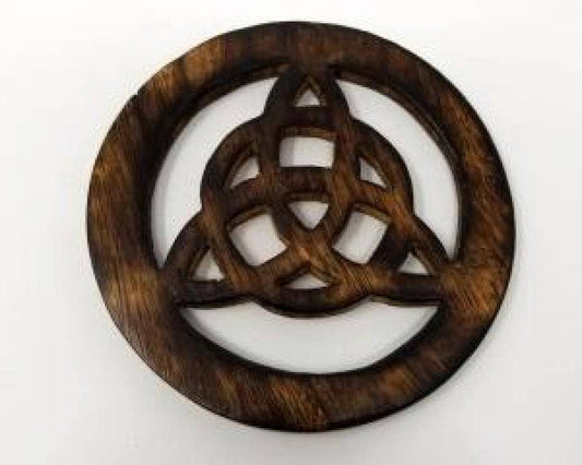 Triquetra Carved Wooden Altar Tile 4" Round