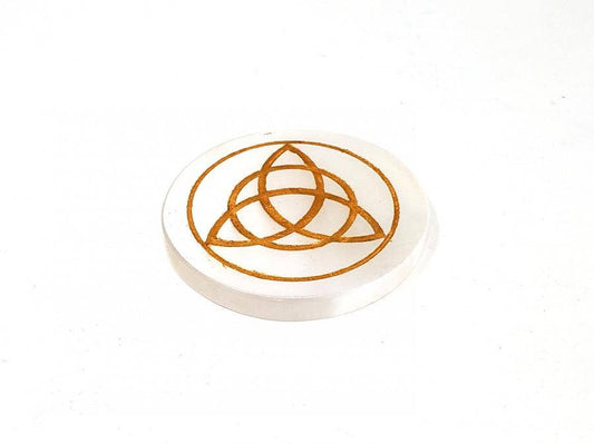 Selenite Coaster/Altar Tile - Triquetra 3"