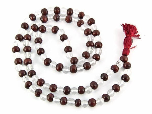 Crystal Quartz & Red Sandalwood Prayer Mala - 8mm