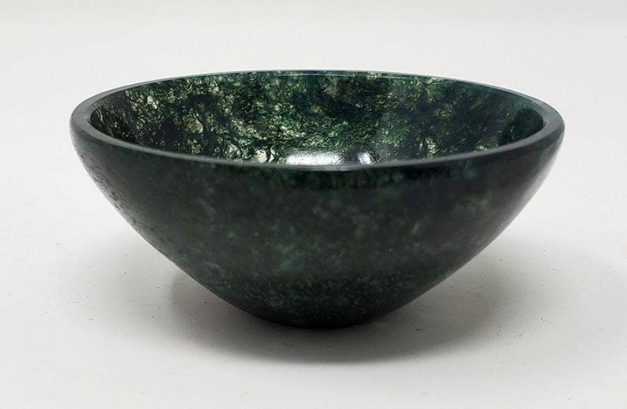 Moss Agate Gemstone Bowl - 2" Diameter x 0.75" High