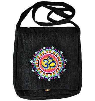 Om Symbol Hemp Bag in Black - 12"x14"