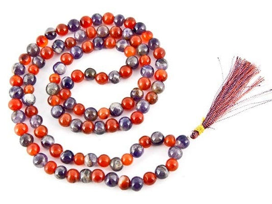 Carnelian & Amethyst Prayer Mala - 8mm