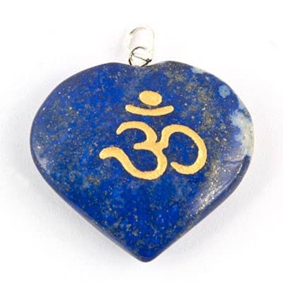 Lapis Lazuli Heart Om Symbol Pendant - 1.25"x1.25"