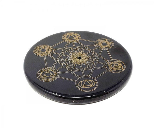 Black Agate Geometric Metatron Grid 7 Chakra Gold Printed