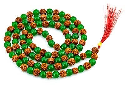 Green Jade & Rudraksha Prayer Mala - 8mm