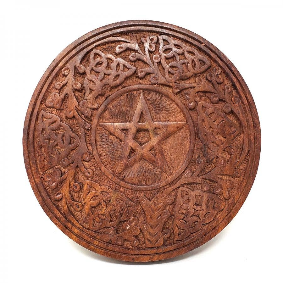 6" Wooden Pentagram Altar Tile 6" Round