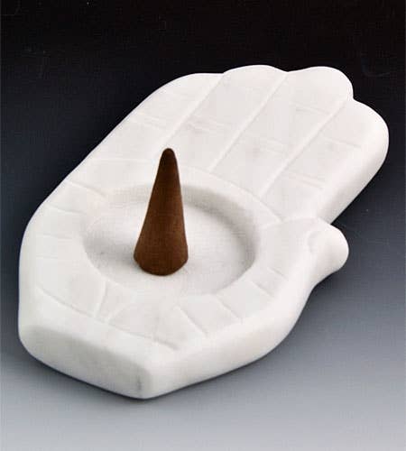 White Marble Hand of Fatima Burner for T-Lite & Cones -4x3x1