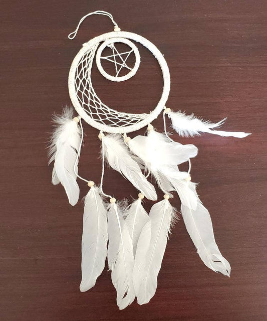 4.5" Diameter - Crescent Moon Pentagram Dream Catcher 15" L