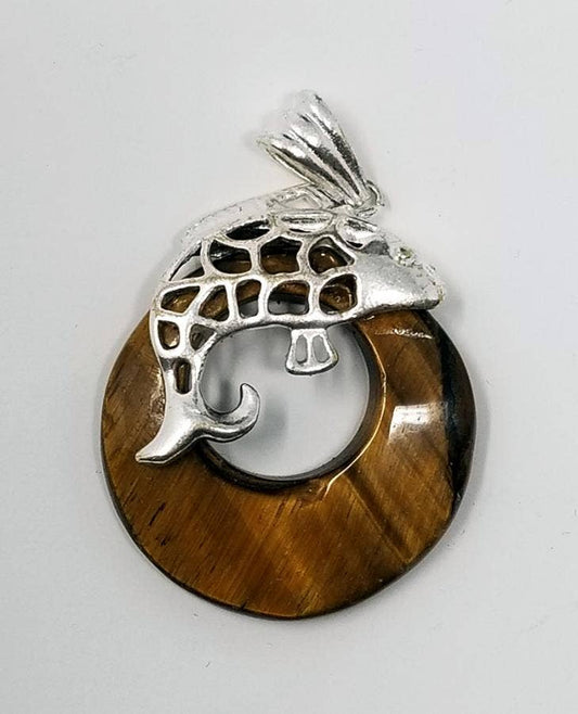 Tiger Eye Gemstone Pendant 1.25" Fish