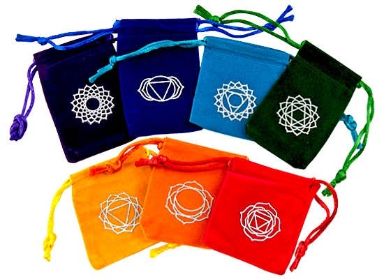 7 Pieces Chakra Drawstring Velvet Bag Set - 2" x 3"