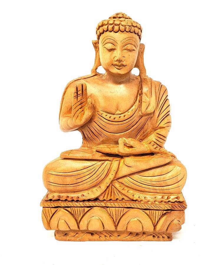 Meditation Buddha Hand Carved Wood Statue 4"L x 1.5"W x 6"H