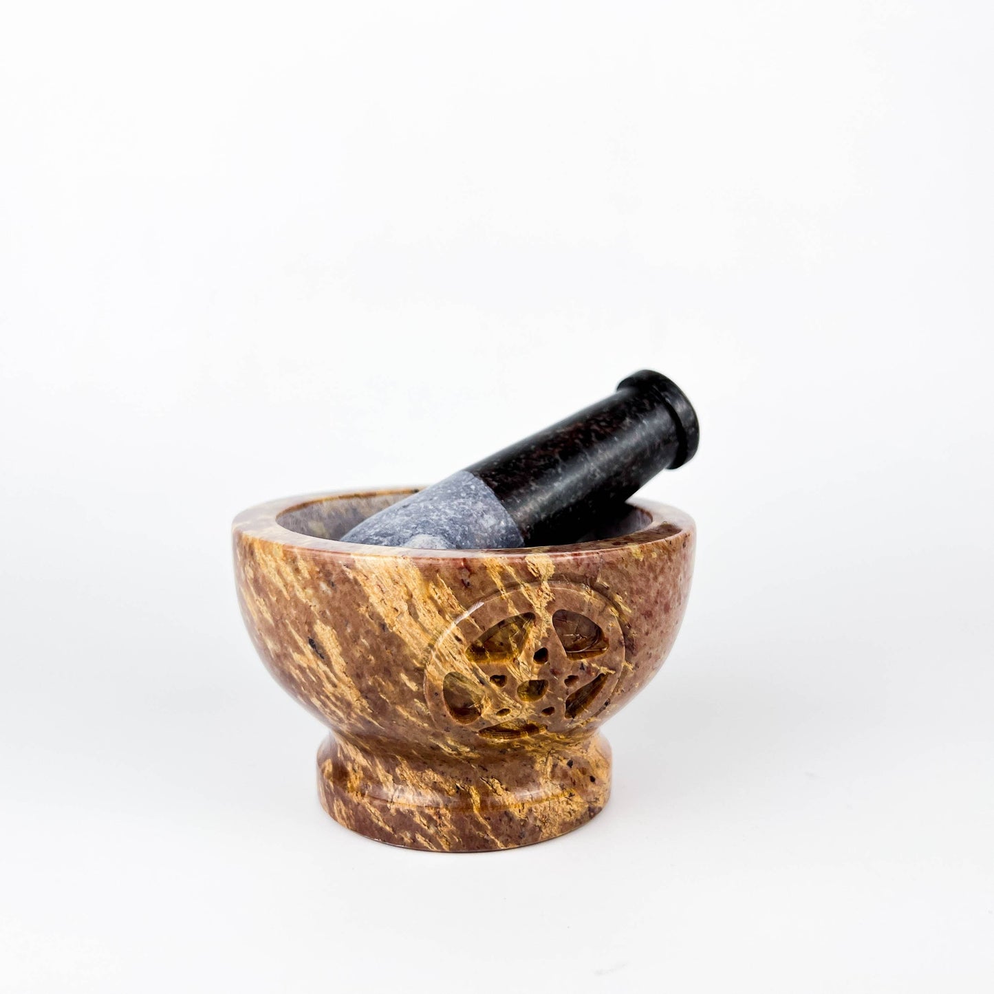 Soap Stone Pentacle Carved Mortar & Pestle 4"D