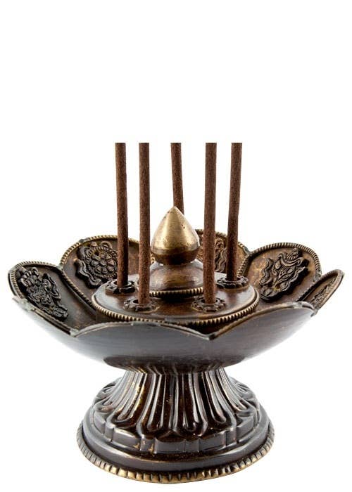 Lotus Tibetan Incense Burner Antique - 2.75"H, 5"D