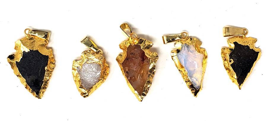 Assorted Gem Stone- Arrowhead Electroplated Pendant