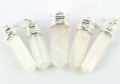 5 Pieces Selenite Pencil Point Pendant Set - 1.5"L