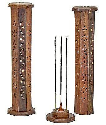 Tower Wooden Incense Burner for sticks and Cones Choose Your Design US Seller