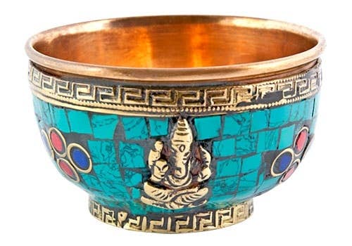 Ganesh Copper Offering Bowl with Stone Work - 3''D