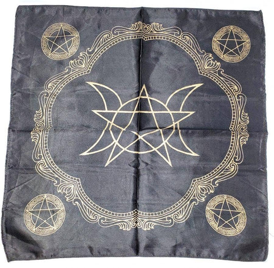 Triple Moon Pentagram Altar Cloth 21x21" Satin Gold print