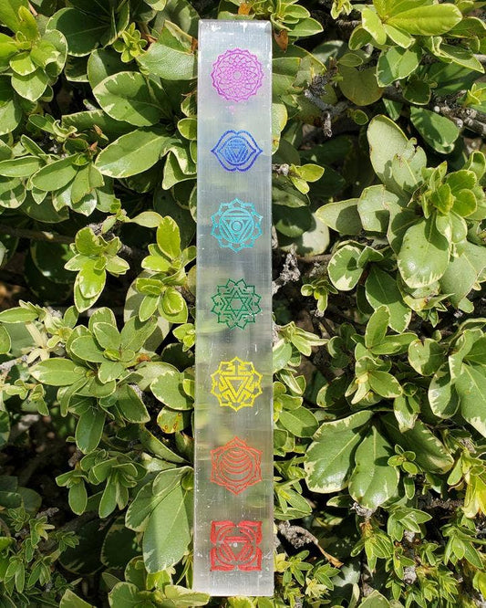 Selenite 7 Chakra Colorful Wand 6- 7" Long (Flat) - (2 pack)