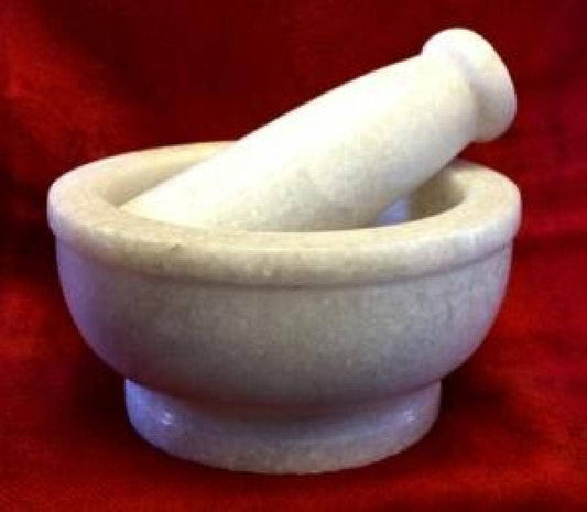 White Marble Mortar & Pestle 5"D 3"H