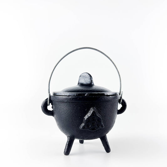 Triquetra Cast Iron Cauldron with Lid - 5"H, 4.5"D