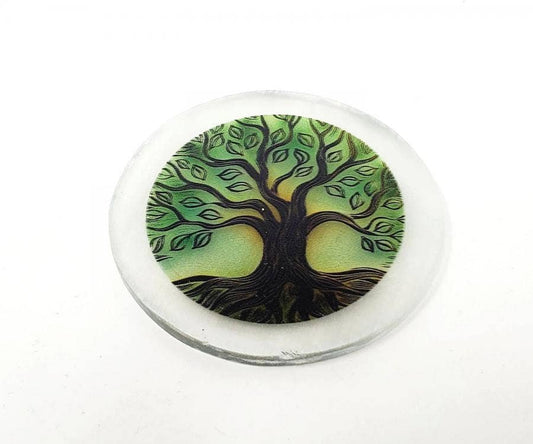 Selenite Coaster/Altar Printed Tile - Tree of Life 3"