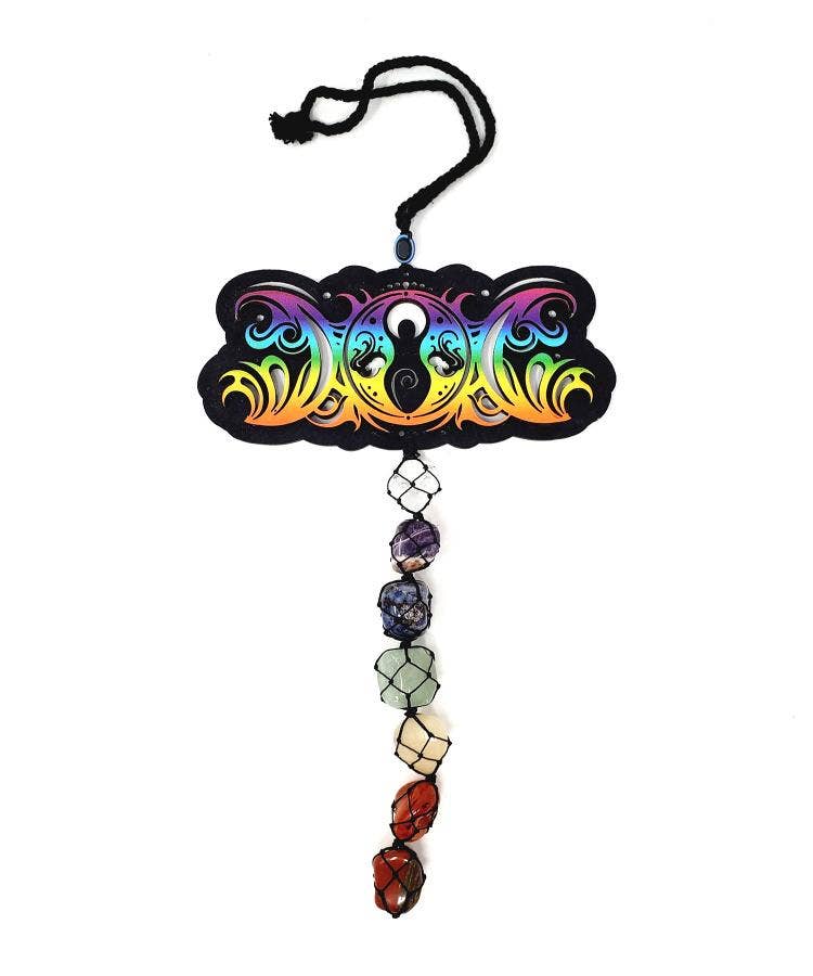 Tie Dye Wooden Goddess of Earth Triple Moon Wall/Car hangin