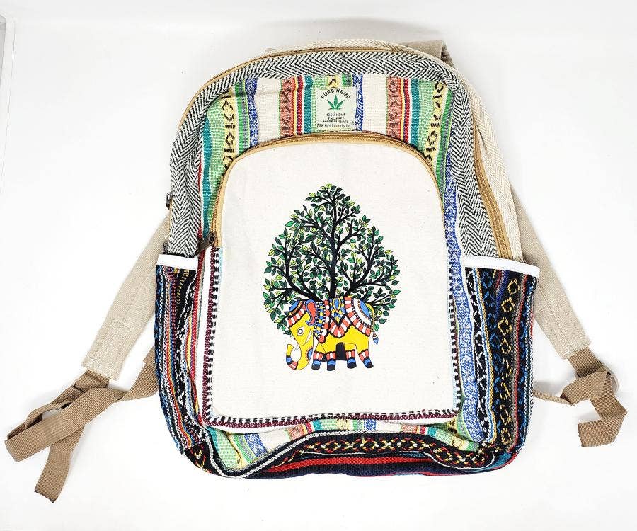 HEMP Elephant Tree Backpack 18"H 12"W, THC FREE Quality Back