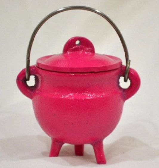 PINK Cast Iron Cauldron w/lid 3"H 2.75"D