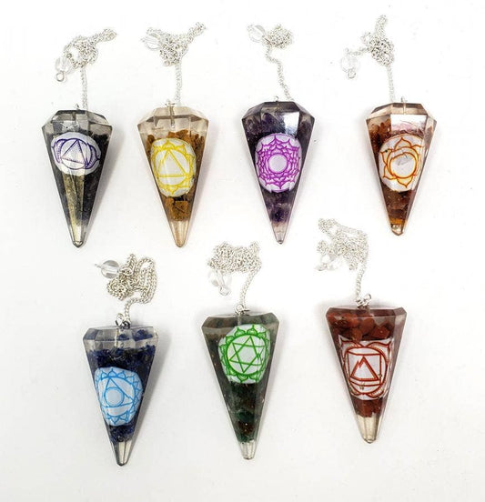 Seven Chakra Orgone Pendulum 1.75"L with Chain ( 7 Pcs )