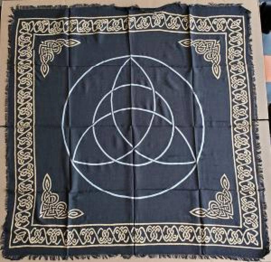 Triquetra Altar Cloth Gold/Silver Print on Black 36" Square