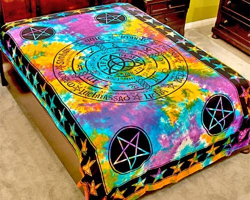 Triquetra Pentacle Tapestry (Tie Dye) - 72" x 108"