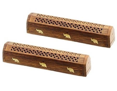 2 Pieces Elephant Wooden Incense Box Burner - 12"L