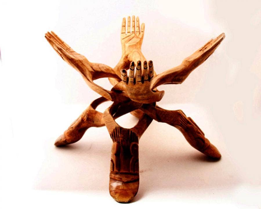 Hand Carved Wooden Tripod Stand 16"L