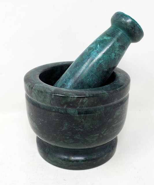 4" Green Marble Mortar & Pestle 3,25H