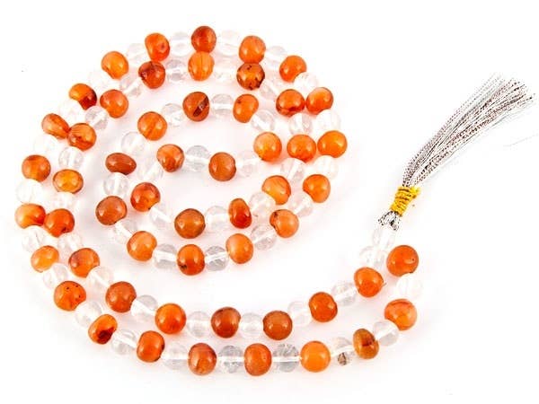 Crystal Quartz & Carnelian Prayer Mala - 8mm